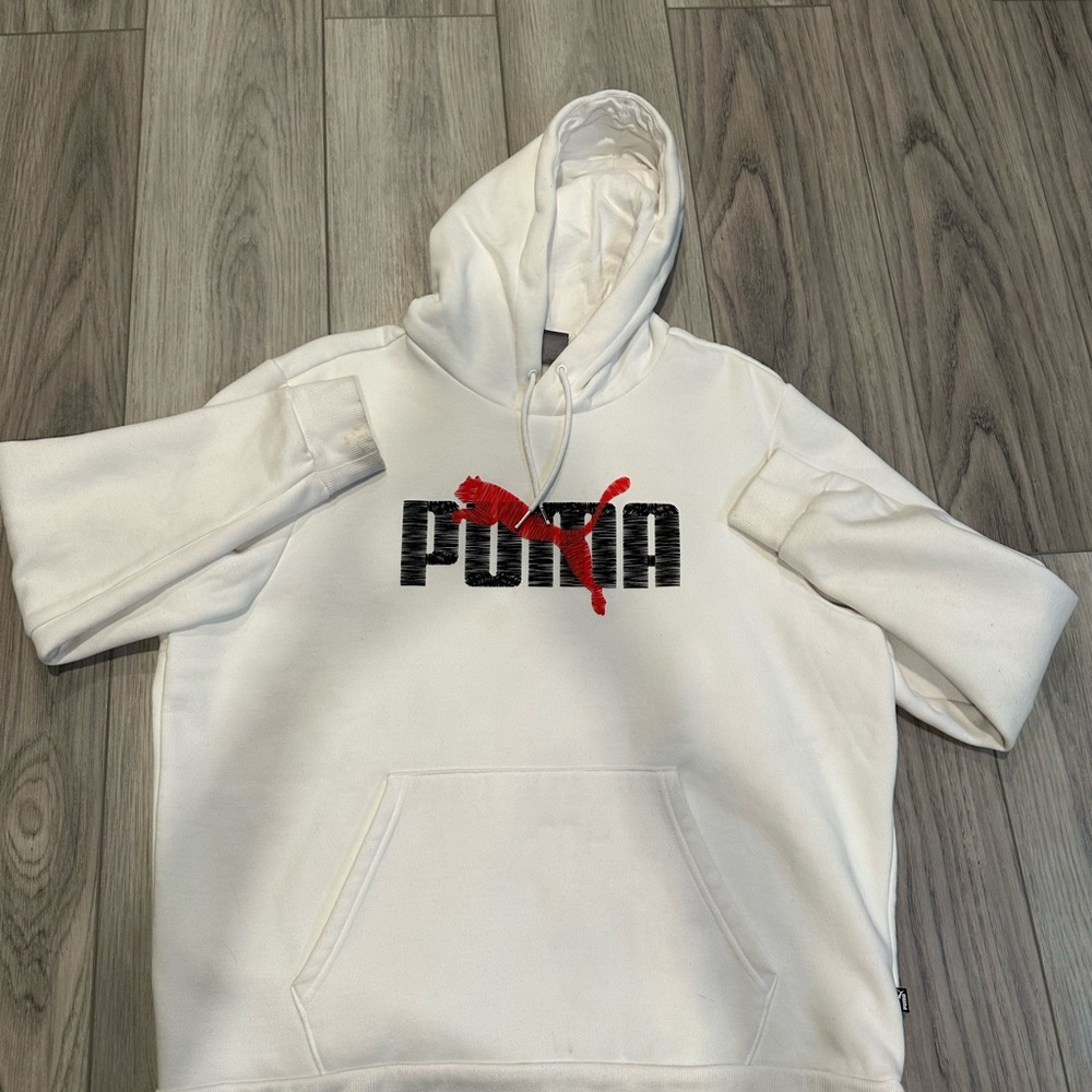 PUMA Men's White Hoodie with Red Logo